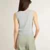Maiou fără mâneci pentru femei, din tricot albastru deschis Maiou fără mâneci pentru femei, din tricot albastru deschis