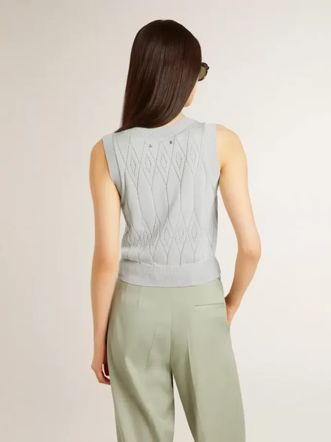 Maiou fără mâneci pentru femei, din tricot albastru deschis Maiou fără mâneci pentru femei, din tricot albastru deschis
