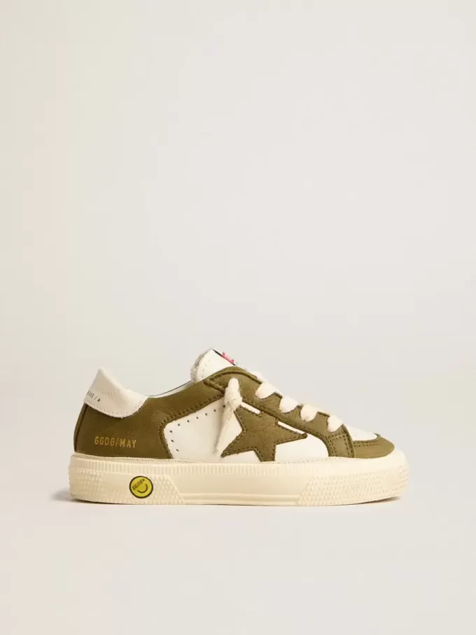 May Teen din piele albă și verde militar May Teen din piele albă și verde militar