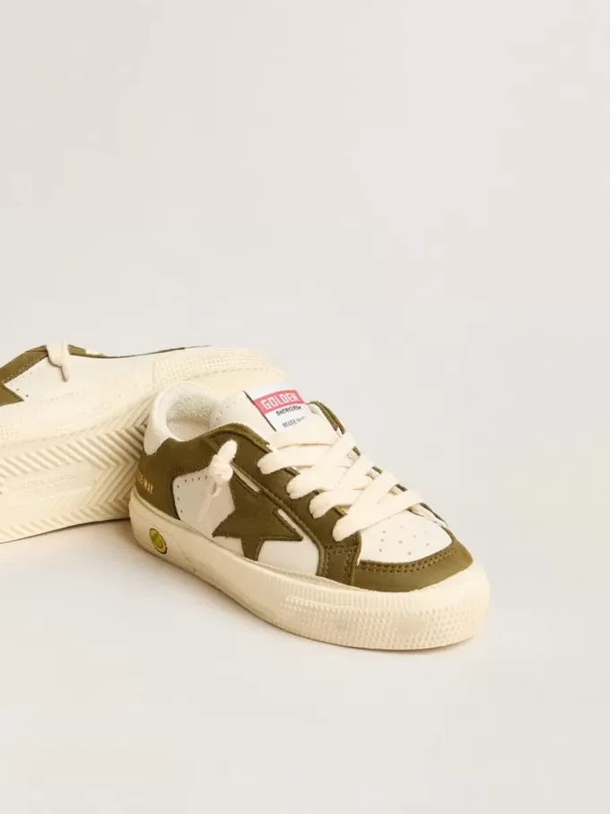 May Teen din piele albă și verde militar May Teen din piele albă și verde militar