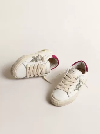 May Young din piele nappa cu stea strălucitoare platinată și talpă magenta May Young din piele nappa cu stea strălucitoare platinată și talpă magenta