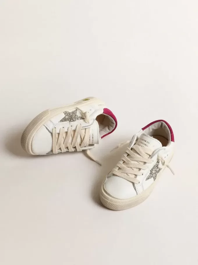 May Young din piele nappa cu stea strălucitoare platinată și talpă magenta May Young din piele nappa cu stea strălucitoare platinată și talpă magenta