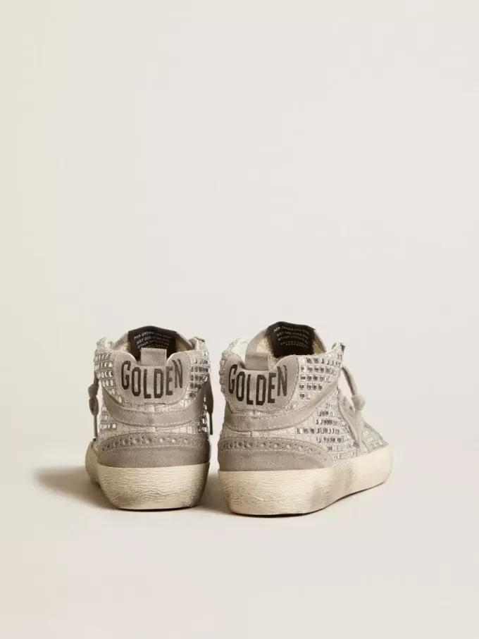 Mid Star din piele de căprioară argintie cu cristale Swarovski și stea din piele de căprioară Mid Star din piele de căprioară argintie cu cristale Swarovski și stea din piele de căprioară