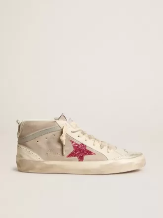 Mid Star din piele de căprioară cu stea fucsia strălucitoare și inserție din piele gri Mid Star din piele de căprioară cu stea fucsia strălucitoare și inserție din piele gri