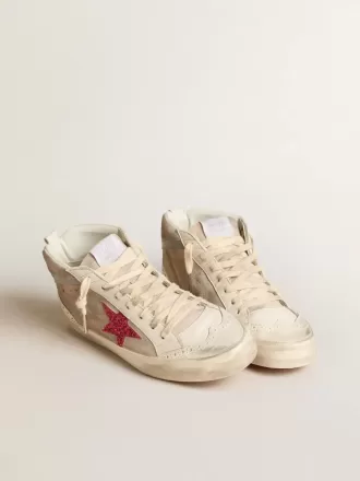 Mid Star din piele de căprioară cu stea fucsia strălucitoare și inserție din piele gri Mid Star din piele de căprioară cu stea fucsia strălucitoare și inserție din piele gri