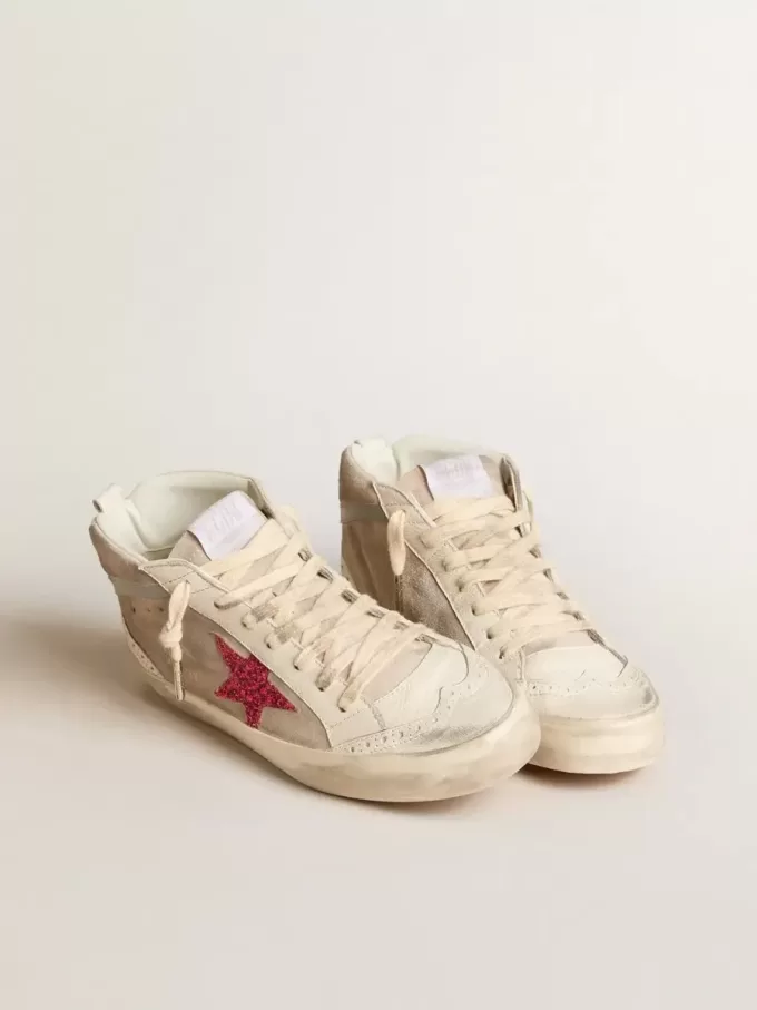 Mid Star din piele de căprioară cu stea fucsia strălucitoare și inserție din piele gri Mid Star din piele de căprioară cu stea fucsia strălucitoare și inserție din piele gri