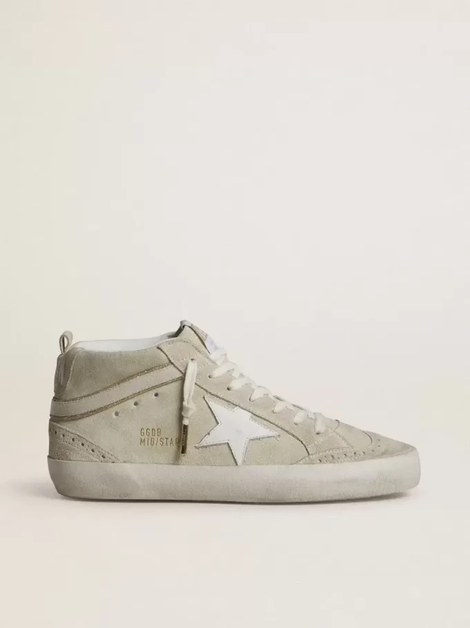 Mid Star din piele de căprioară gri deschis cu stea din piele albă Mid Star din piele de căprioară gri deschis cu stea din piele albă