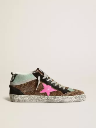 Mid Star din piele de ponei cu imprimeu leopard și stea din piele fucsia Mid Star din piele de ponei cu imprimeu leopard și stea din piele fucsia