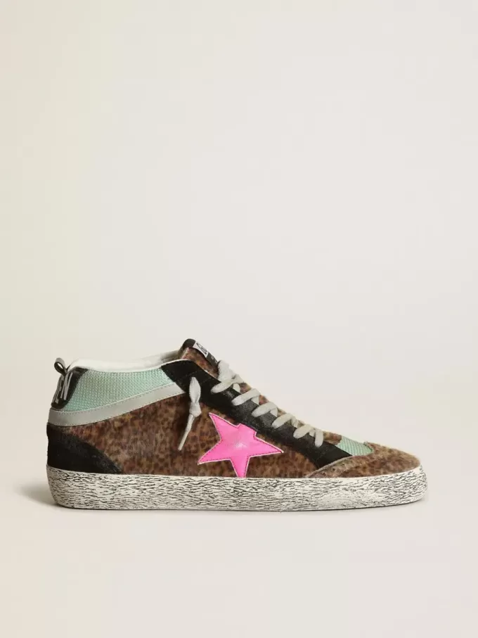 Mid Star din piele de ponei cu imprimeu leopard și stea din piele fucsia Mid Star din piele de ponei cu imprimeu leopard și stea din piele fucsia