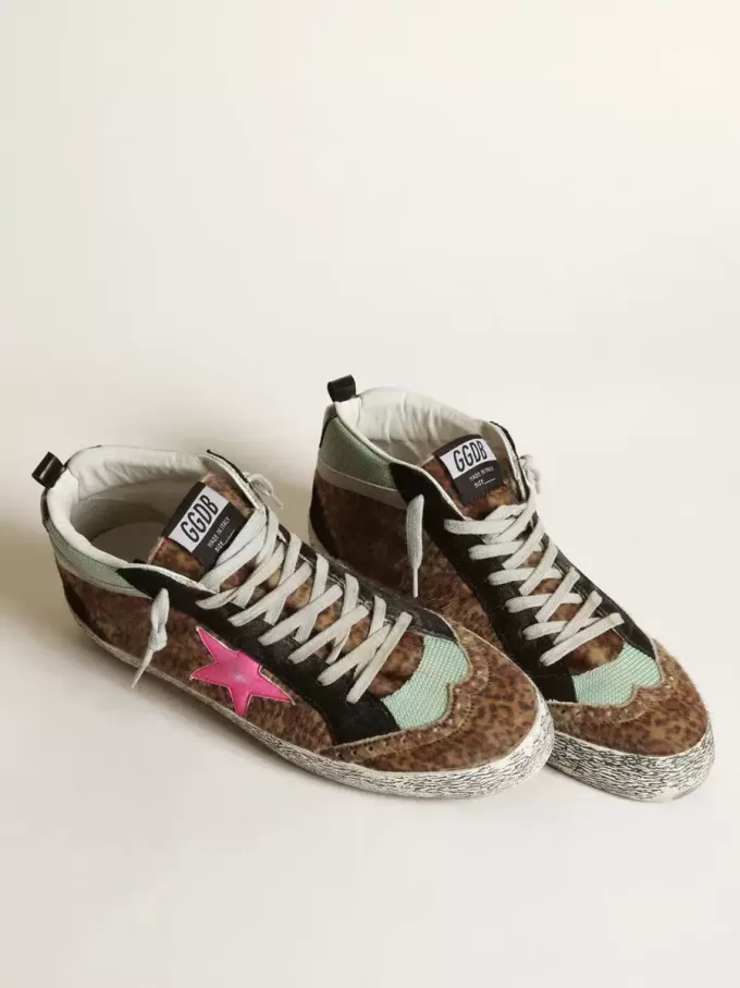 Mid Star din piele de ponei cu imprimeu leopard și stea din piele fucsia Mid Star din piele de ponei cu imprimeu leopard și stea din piele fucsia
