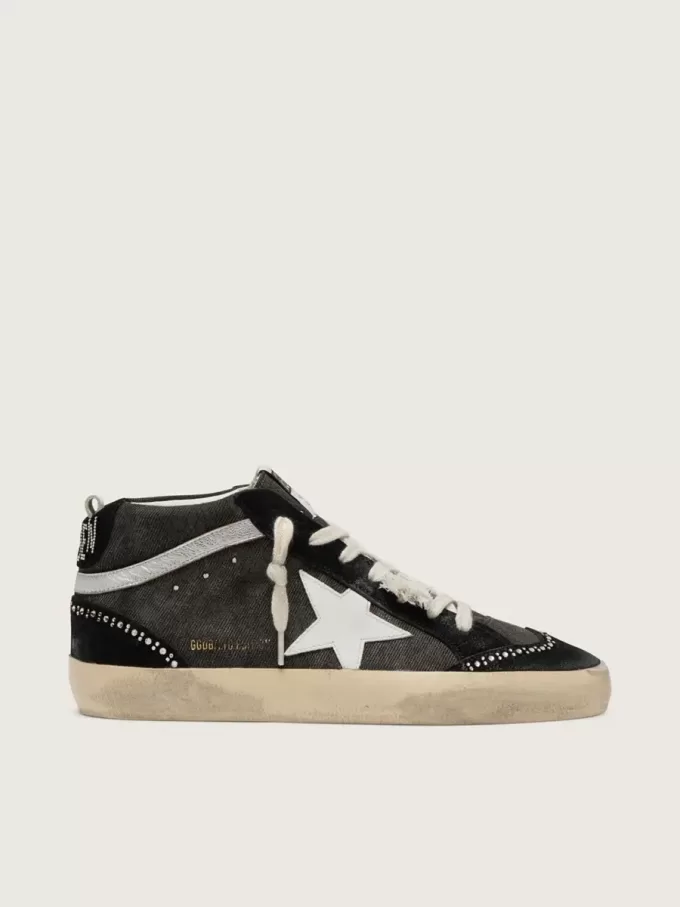 Mid Star LTD din denim negru cu inserții din piele de căprioară cu cristale Swarovski