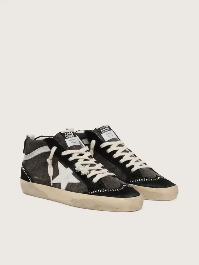 Mid Star LTD din denim negru cu inserții din piele de căprioară cu cristale Swarovski