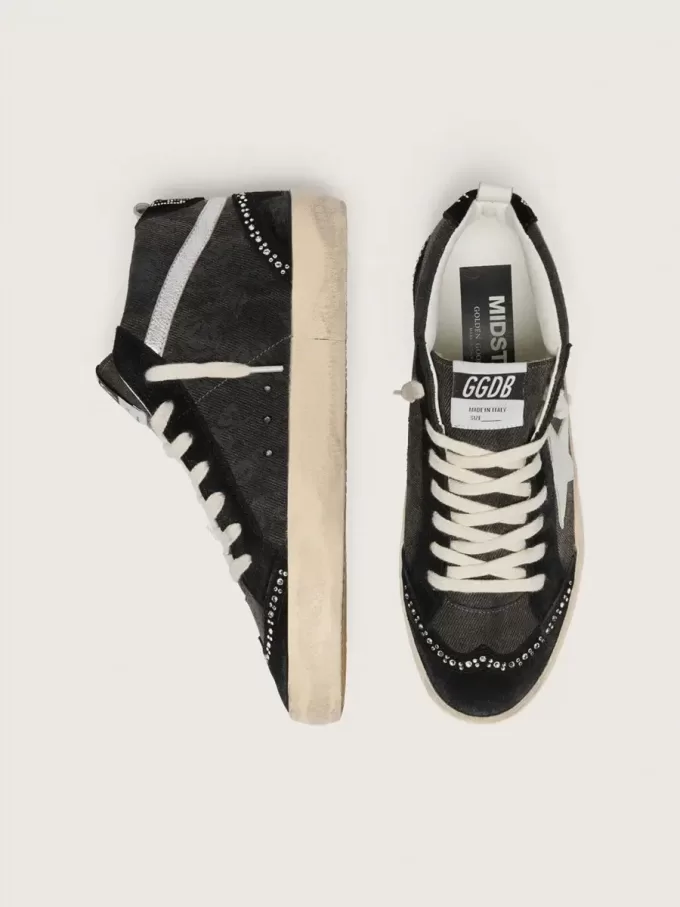 Mid Star LTD din denim negru cu inserții din piele de căprioară cu cristale Swarovski