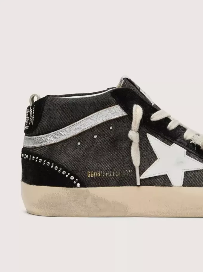 Mid Star LTD din denim negru cu inserții din piele de căprioară cu cristale Swarovski