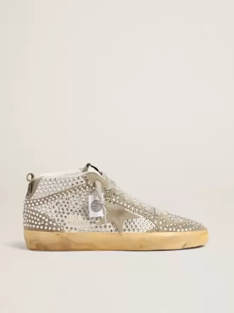 Mid Star pentru femei, din piele de căprioară albă și gri porumbel, cu cristale Swarovski Mid Star pentru femei, din piele de căprioară albă și gri porumbel, cu cristale Swarovski