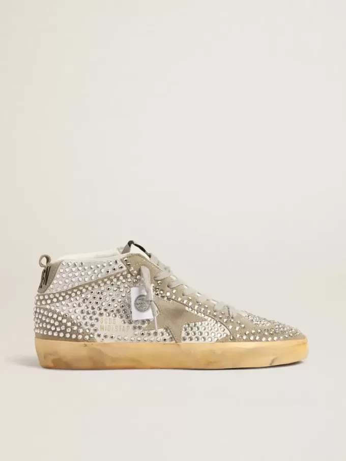 Mid Star pentru femei, din piele de căprioară albă și gri porumbel, cu cristale Swarovski