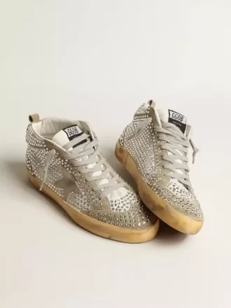 Mid Star pentru femei, din piele de căprioară albă și gri porumbel, cu cristale Swarovski Mid Star pentru femei, din piele de căprioară albă și gri porumbel, cu cristale Swarovski