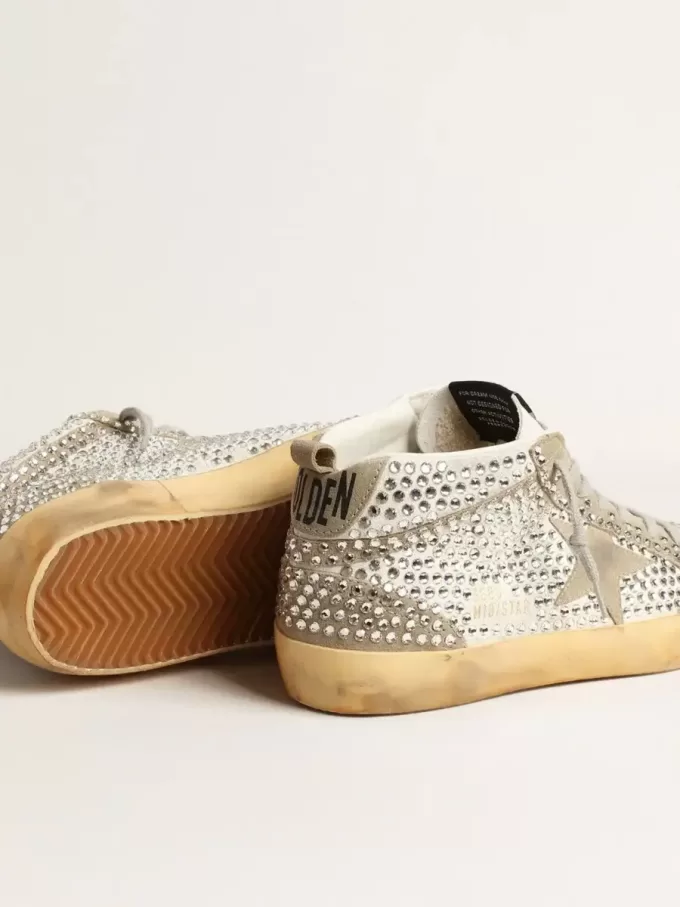 Mid Star pentru femei, din piele de căprioară albă și gri porumbel, cu cristale Swarovski