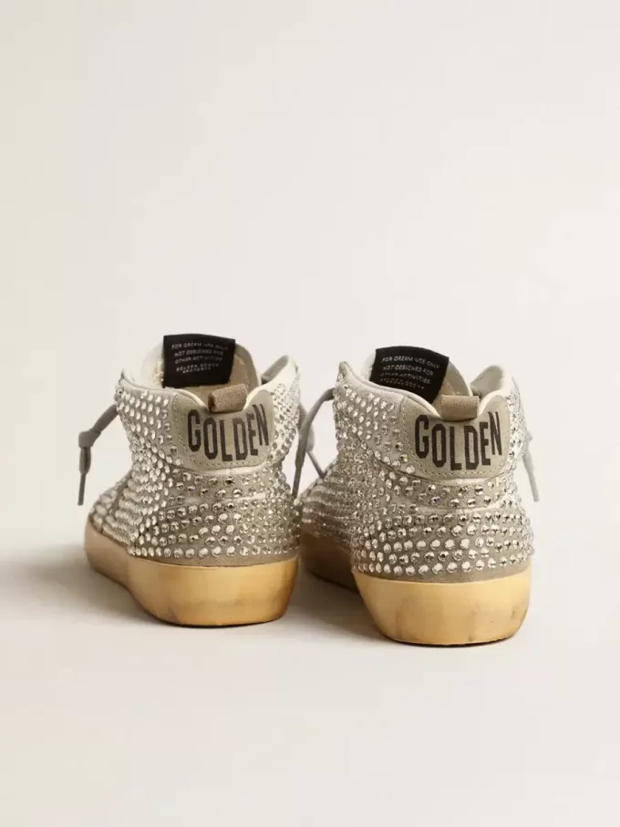 Mid Star pentru femei, din piele de căprioară albă și gri porumbel, cu cristale Swarovski