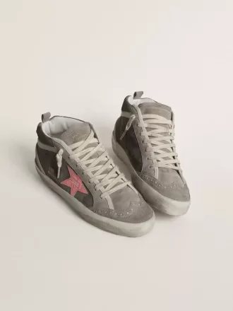 Mid Star pentru femei din piele de căprioară gri cu stea din piele laminată roz