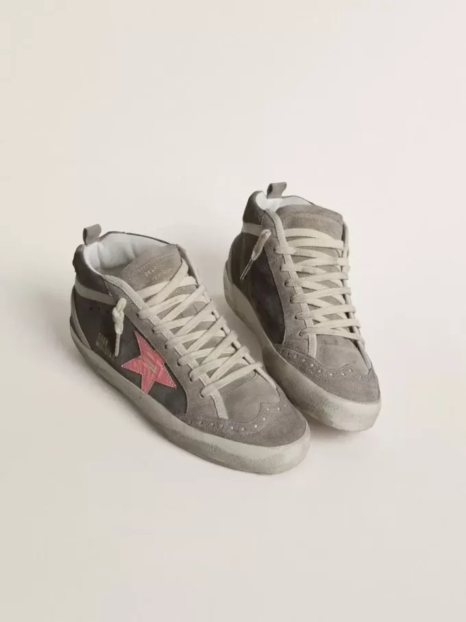 Mid Star pentru femei din piele de căprioară gri cu stea din piele laminată roz Mid Star pentru femei din piele de căprioară gri cu stea din piele laminată roz