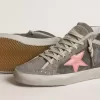 Mid Star pentru femei din piele de căprioară gri cu stea din piele laminată roz Mid Star pentru femei din piele de căprioară gri cu stea din piele laminată roz
