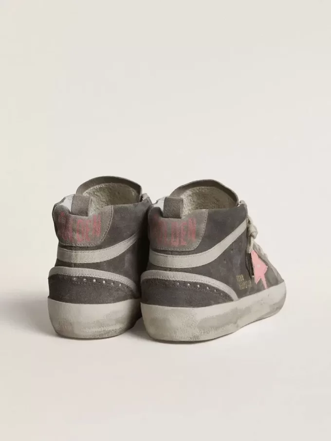 Mid Star pentru femei din piele de căprioară gri cu stea din piele laminată roz Mid Star pentru femei din piele de căprioară gri cu stea din piele laminată roz