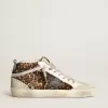 Mid Star pentru femei din piele de ponei cu imprimeu leopard și stea neagră Mid Star pentru femei din piele de ponei cu imprimeu leopard și stea neagră