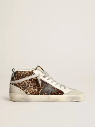 Mid Star pentru femei din piele de ponei cu imprimeu leopard și stea neagră