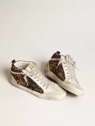 Mid Star pentru femei din piele de ponei cu imprimeu leopard și stea neagră