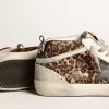 Mid Star pentru femei din piele de ponei cu imprimeu leopard și stea neagră Mid Star pentru femei din piele de ponei cu imprimeu leopard și stea neagră