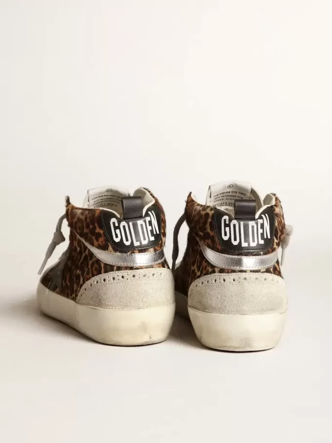 Mid Star pentru femei din piele de ponei cu imprimeu leopard și stea neagră Mid Star pentru femei din piele de ponei cu imprimeu leopard și stea neagră