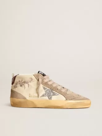 Mid Star pentru femei din piele nappa cu broderie florală și stea argintie strălucitoare
