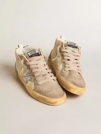 Mid Star pentru femei din piele nappa cu broderie florală și stea argintie strălucitoare