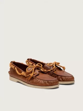Mocasini Cruise pentru bărbați din piele de culoare tutun cu șireturi portocalii pentru drumeții Mocasini Cruise pentru bărbați din piele de culoare tutun cu șireturi portocalii pentru drumeții
