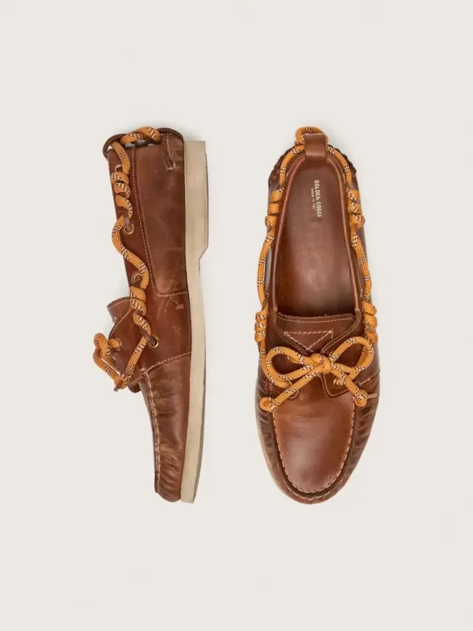 Mocasini Cruise pentru bărbați din piele de culoare tutun cu șireturi portocalii pentru drumeții Mocasini Cruise pentru bărbați din piele de culoare tutun cu șireturi portocalii pentru drumeții