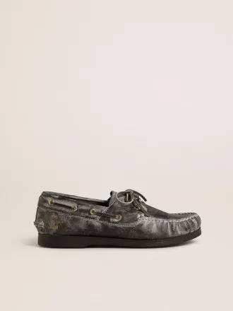 Mocasini Cruise Teen din piele neagră cu efect uzat Mocasini Cruise Teen din piele neagră cu efect uzat