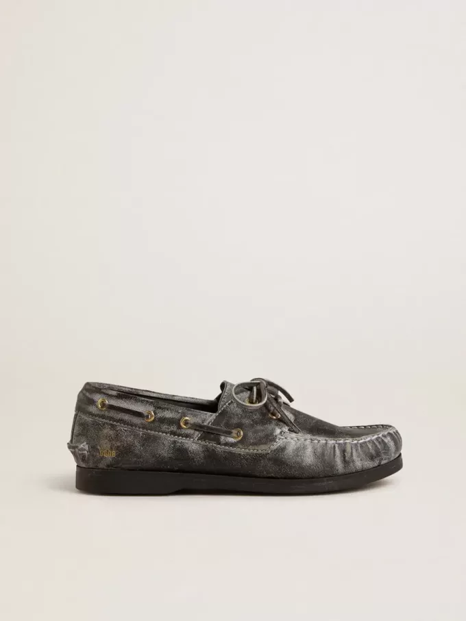Mocasini Cruise Teen din piele neagră cu efect uzat Mocasini Cruise Teen din piele neagră cu efect uzat