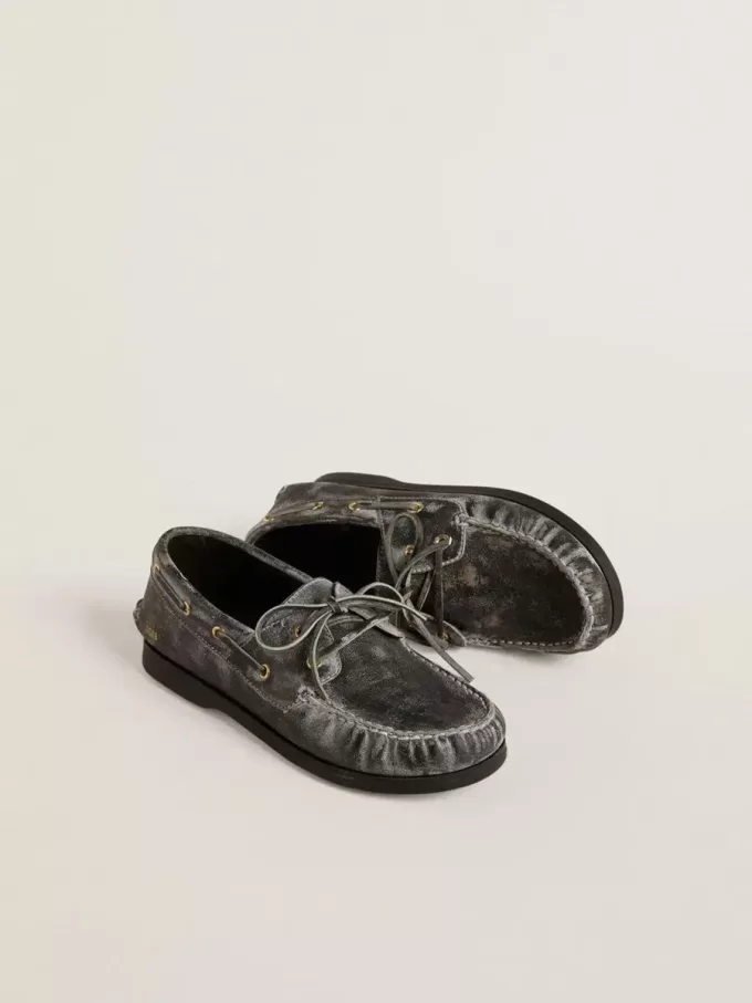 Mocasini Cruise Teen din piele neagră cu efect uzat Mocasini Cruise Teen din piele neagră cu efect uzat