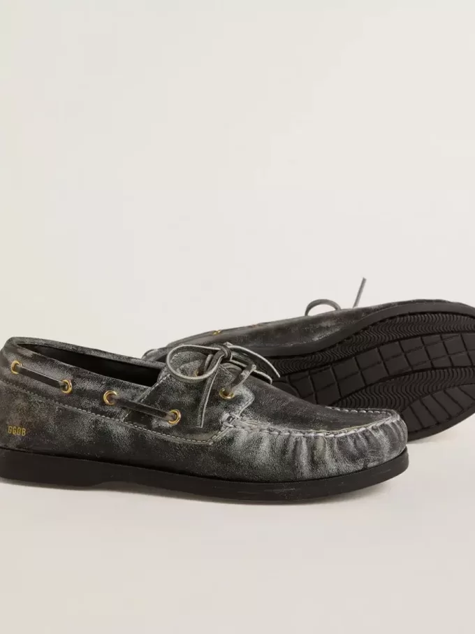 Mocasini Cruise Teen din piele neagră cu efect uzat Mocasini Cruise Teen din piele neagră cu efect uzat
