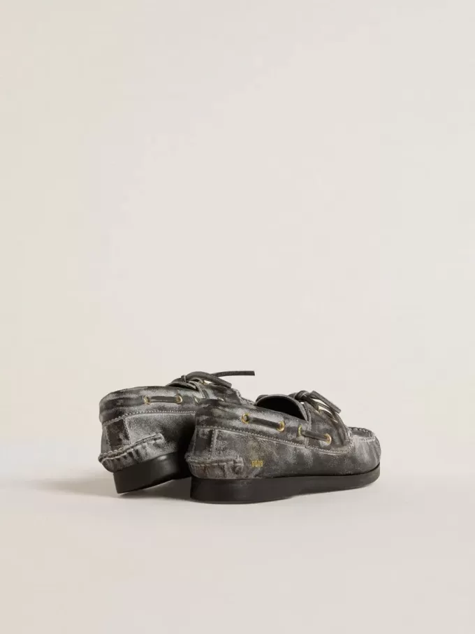 Mocasini Cruise Teen din piele neagră cu efect uzat Mocasini Cruise Teen din piele neagră cu efect uzat