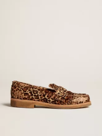 Mocasini Jerry pentru bărbați din piele de ponei cu imprimeu leopard