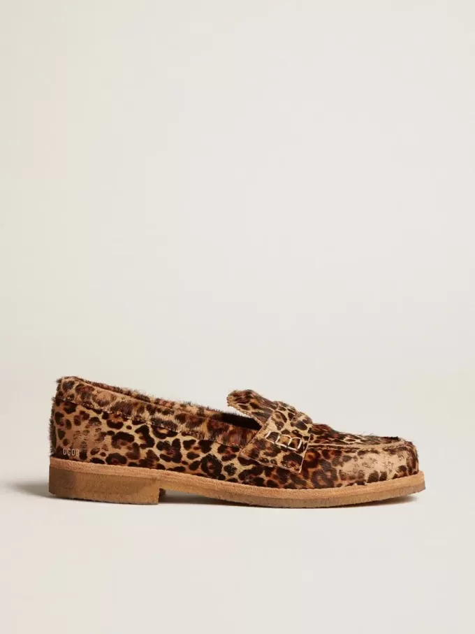 Mocasini Jerry pentru bărbați din piele de ponei cu imprimeu leopard