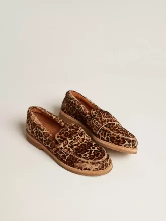 Mocasini Jerry pentru bărbați din piele de ponei cu imprimeu leopard