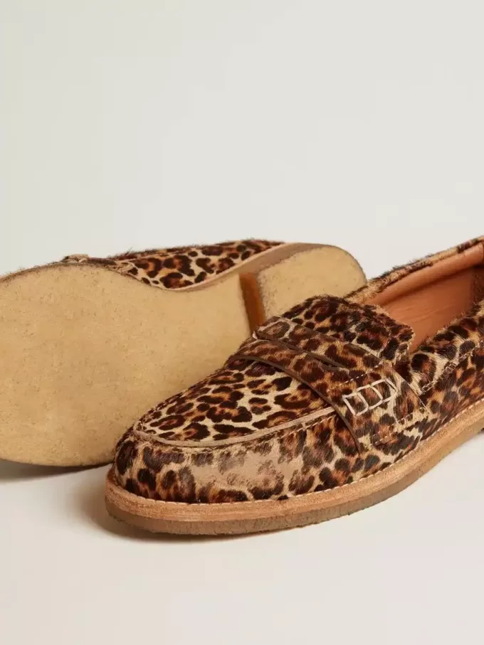 Mocasini Jerry pentru bărbați din piele de ponei cu imprimeu leopard