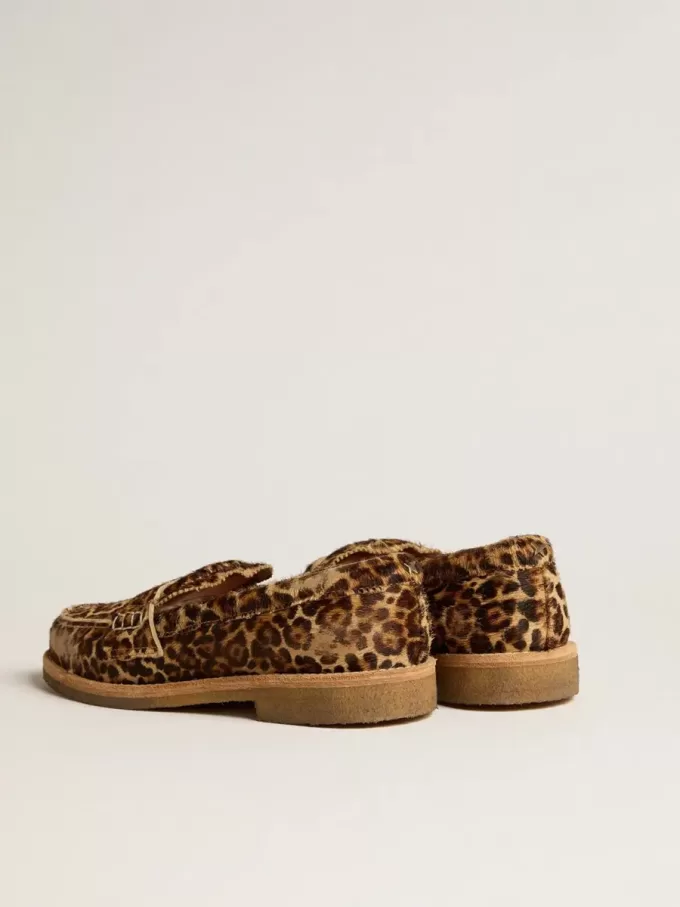 Mocasini Jerry pentru bărbați din piele de ponei cu imprimeu leopard
