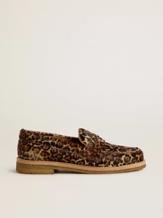 Mocasini Jerry pentru femei din piele de ponei cu imprimeu leopard