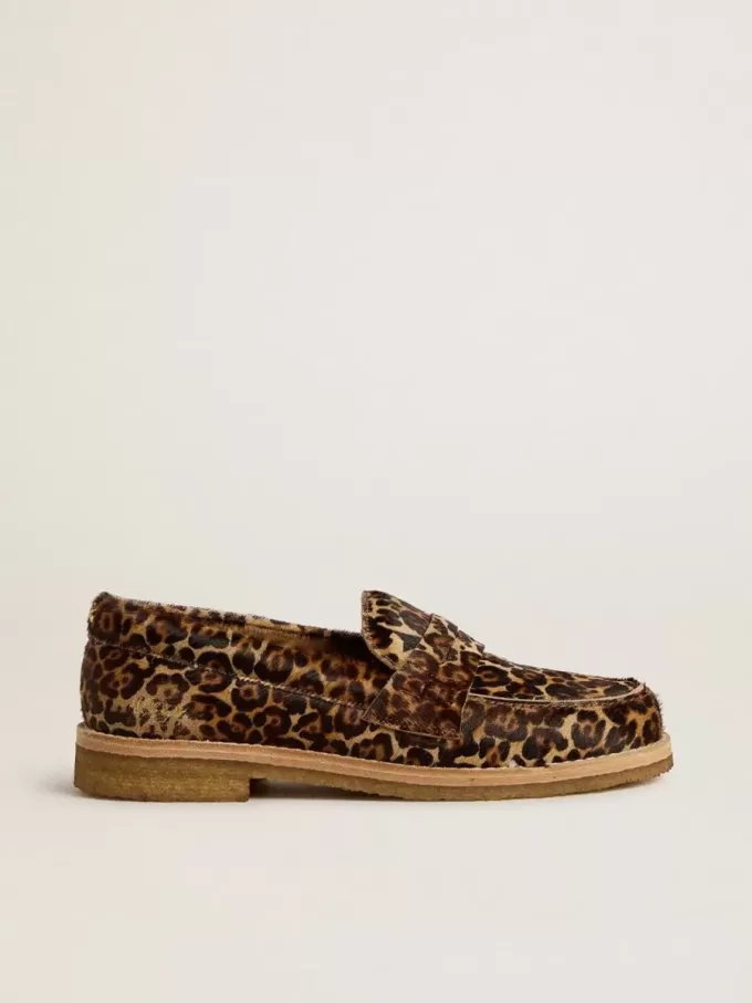 Mocasini Jerry pentru femei din piele de ponei cu imprimeu leopard Mocasini Jerry pentru femei din piele de ponei cu imprimeu leopard