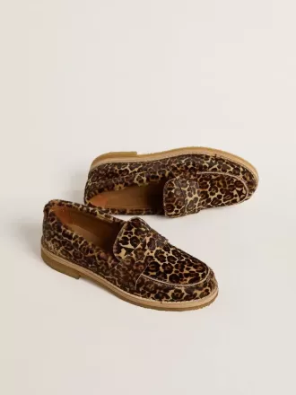 Mocasini Jerry pentru femei din piele de ponei cu imprimeu leopard