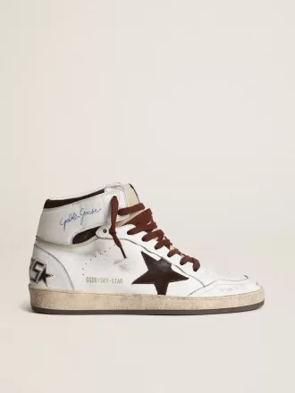 Model Sky-Star pentru bărbați, din piele nappa albă, cu stea din piele de căprioară ciocolatie Model Sky-Star pentru bărbați, din piele nappa albă, cu stea din piele de căprioară ciocolatie